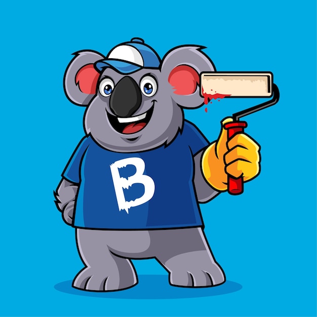 Cute koala painter mascot vector illustration