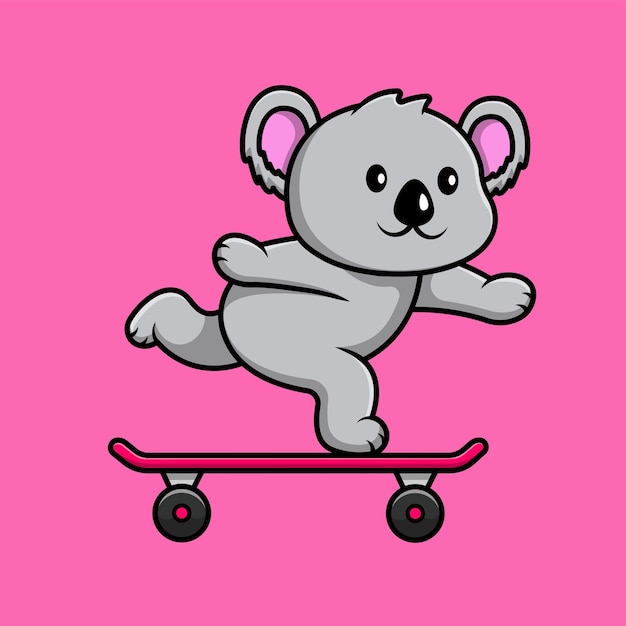 Cute Koala Playing Skateboard Cartoon Vector Icon Illustration