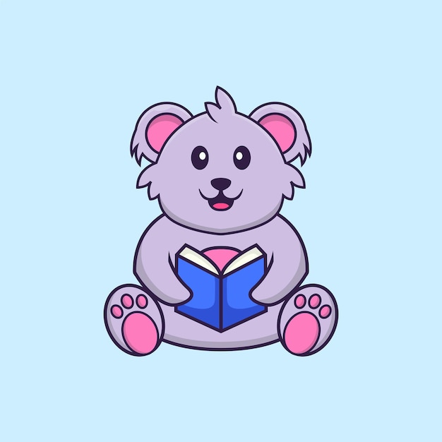 Cute koala reading a book. Animal cartoon concept isolated. Flat Cartoon Style