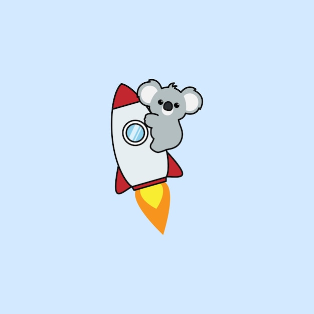 Cute koala riding rocket cartoon vector illustration