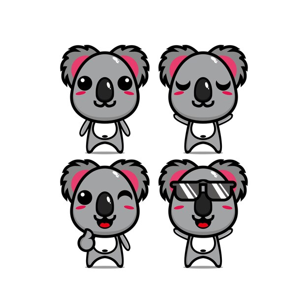 Cute koala set collection Vector illustration koala mascot character flat style cartoon