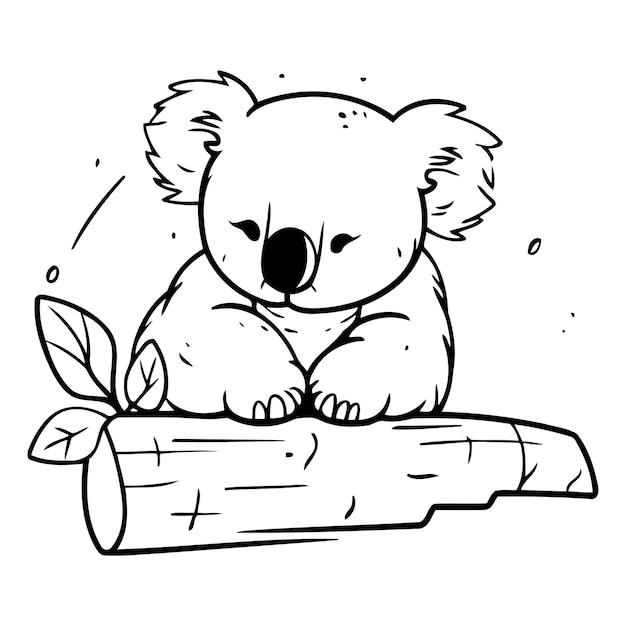 Cute koala sitting on a log Vector cartoon illustration