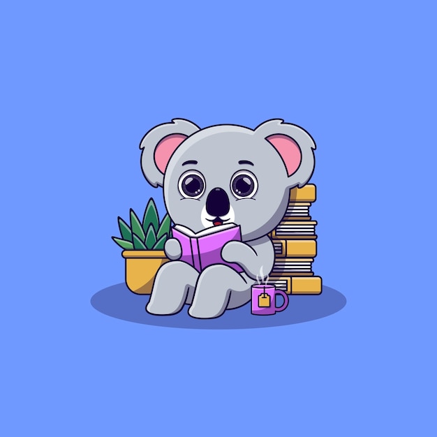 Cute koala sitting while reading book