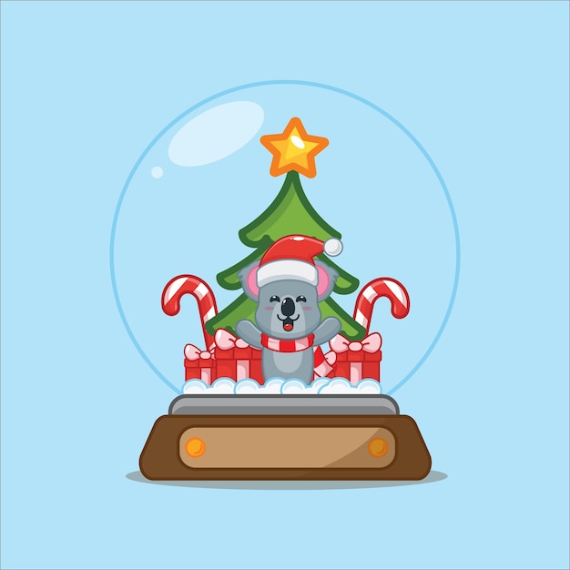 Cute koala in snow globe Cute christmas cartoon illustration