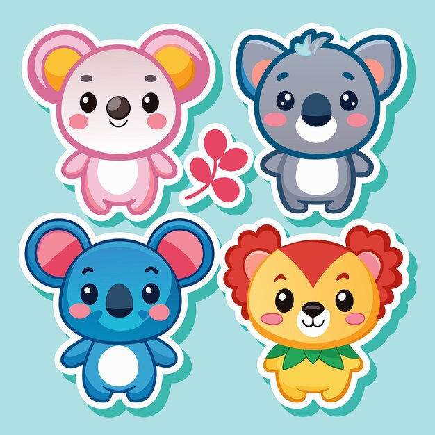 Vector cute koala stickers with adorable designs and colors