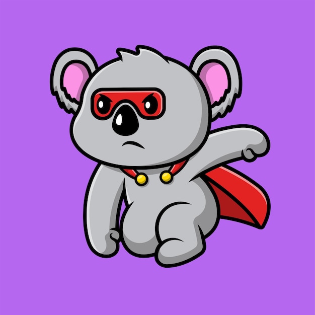 Cute Koala Super Hero Landing Cartoon Vector Icon Illustration