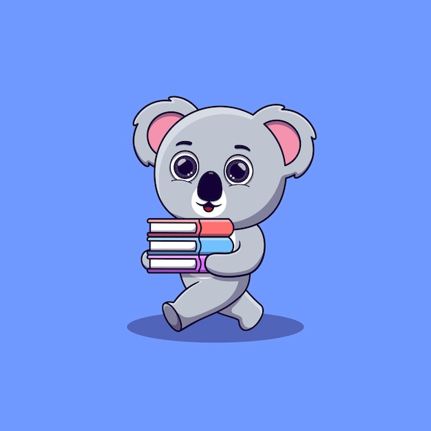 Cute koala walking and bring some books