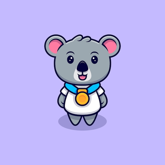 Cute Koala Wearing a Gold Medal Mascot Cartoon