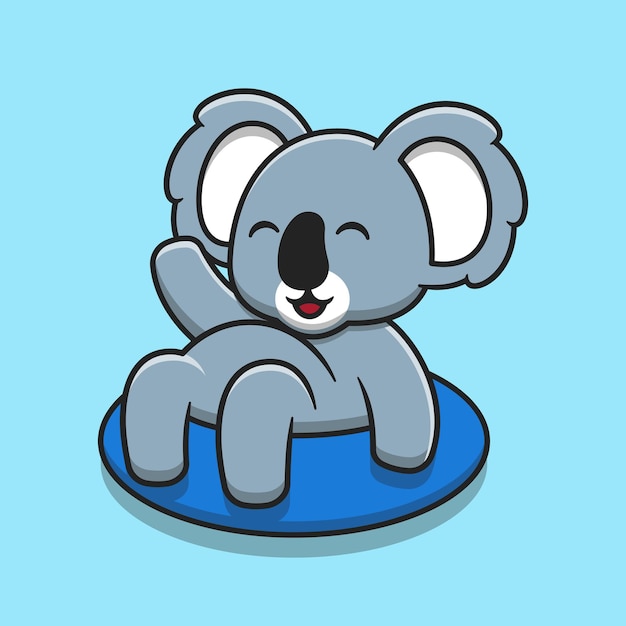 Cute koala wearing inflatable swimming tire cartoon icon illustration