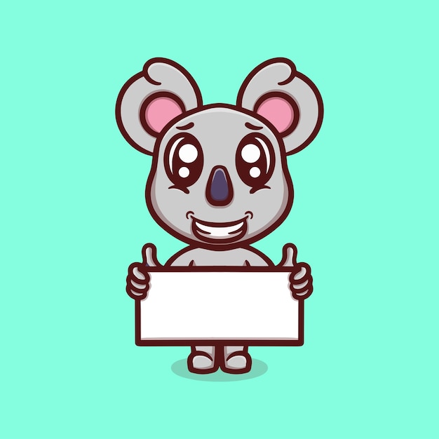 Cute koala with board vector icon illustration