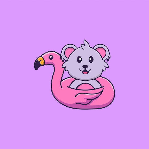 Cute koala With flamingo buoy Animal cartoon concept isolated