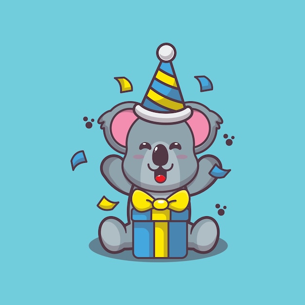 cute koala with gift box cartoon vector illustration