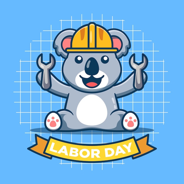 Cute koala with labor day theme Flat cartoon style