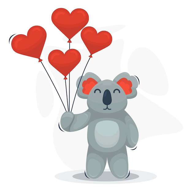 Cute koala with love balloon cartoon