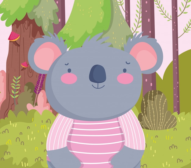 Cute koala with striped shirt cartoon character forest foliage nature