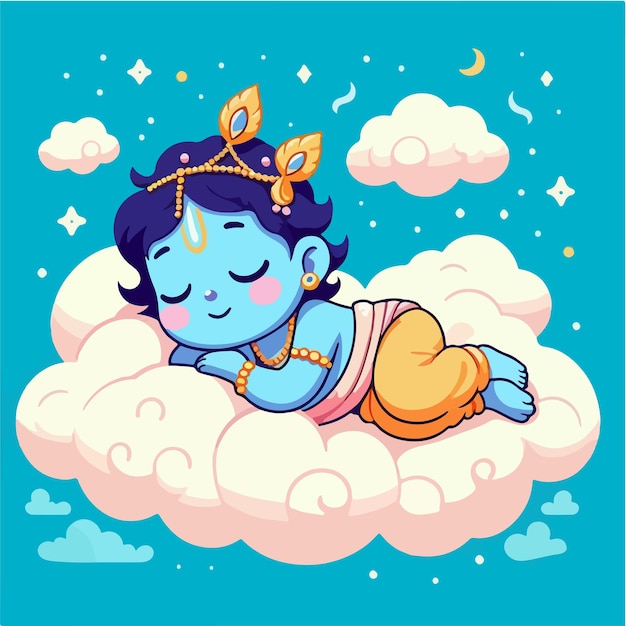 Vector cute krishna sleeping on the cloud