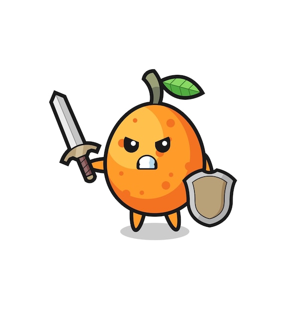 Cute kumquat soldier fighting with sword and shield , cute style design for t shirt, sticker, logo element