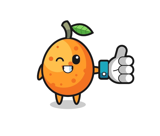 Cute kumquat with social media thumbs up symbol , cute style design for t shirt, sticker, logo element