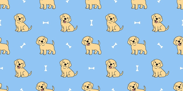 Vector cute labrador retriever cartoon seamless pattern vector illustration