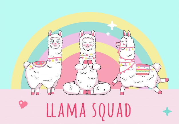 Cute  lama alpaca inscription cute squad on unicorn squad