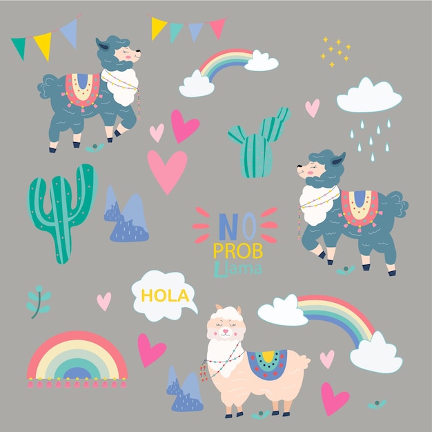 Cute Lamas with funny quotes Funny hand drawn characters Vector illustration on light background Pretty pattern babys illustration fr our brand