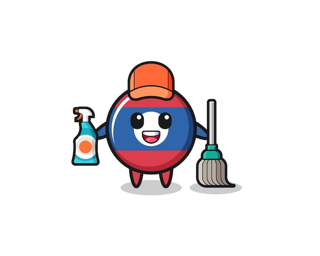 Cute laos flag character as cleaning services mascot cute design