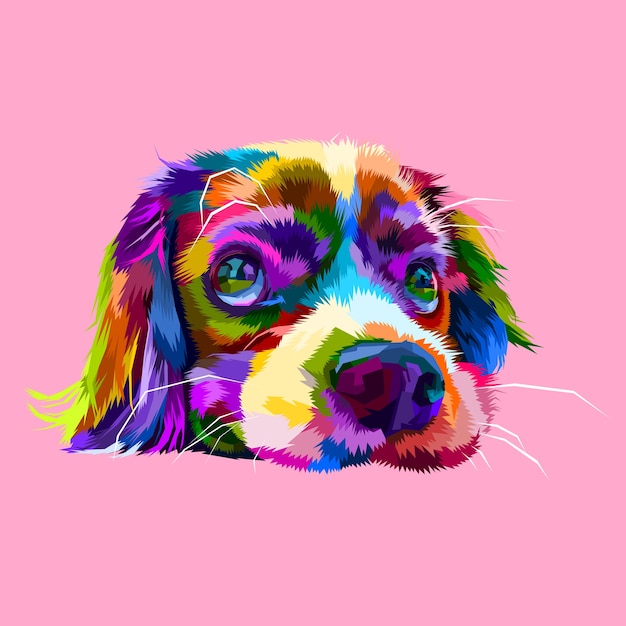 Cute lazy dog heads in geometric pop art styles