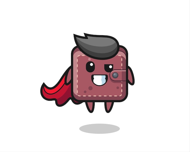 The cute leather wallet character as a flying superhero