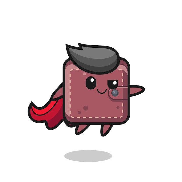 Cute leather wallet superhero character is flying