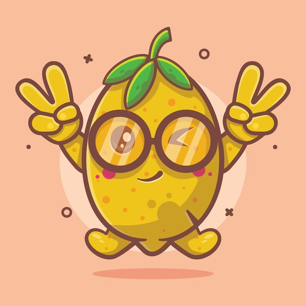 cute lemon character mascot with peace sign hand gesture isolated cartoon in flat style design