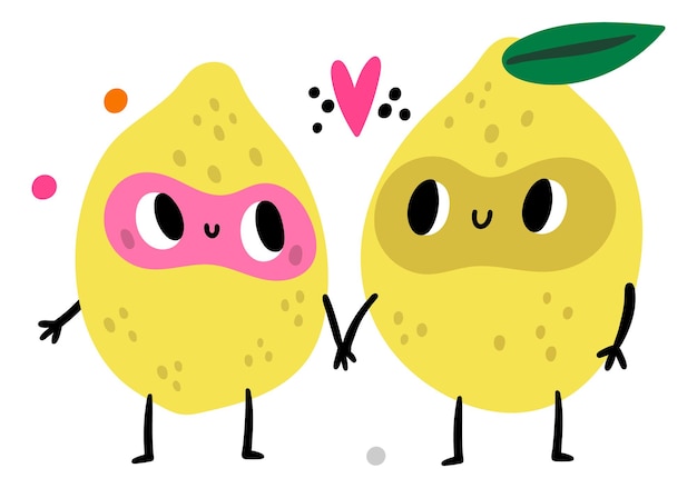 Cute lemon pair character Fruit love together