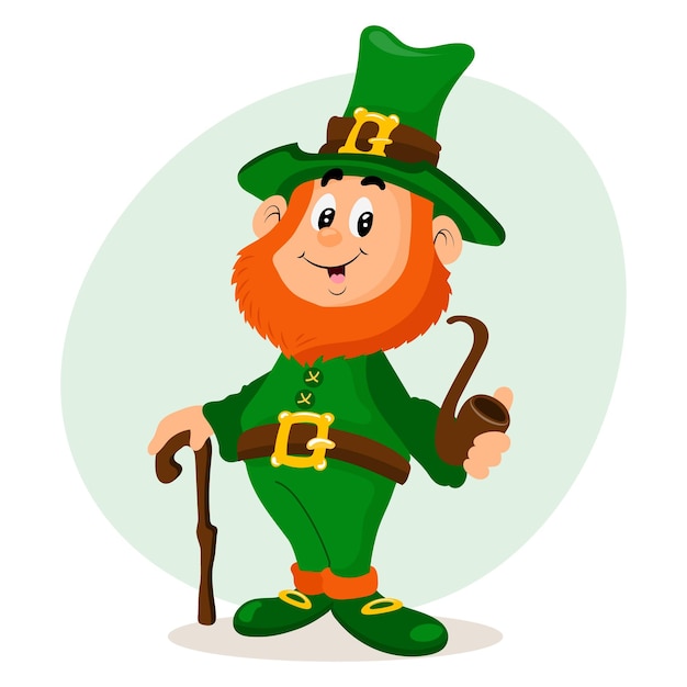 Cute leprechaun with a smoking pipe, St. Patrick's holiday. Illustration, vector