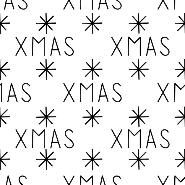 Cute lettering of New Year and Xmas pattern in doodle