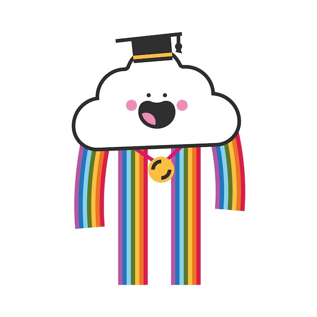 Cute lgbtq cloud character in graduate cap vector cartoon concept illustration isolated on a white background