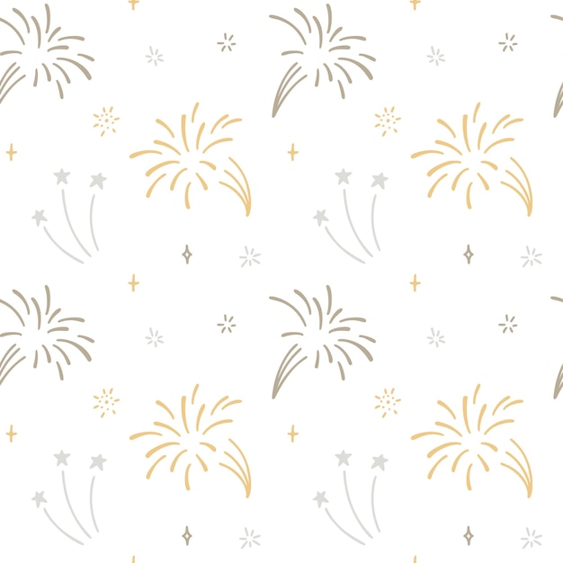 Vector cute line doodle firework seamless pattern vector illustration holiday event design