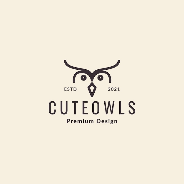 Cute line face little owl hipster logo symbol icon vector graphic design illustration idea creative