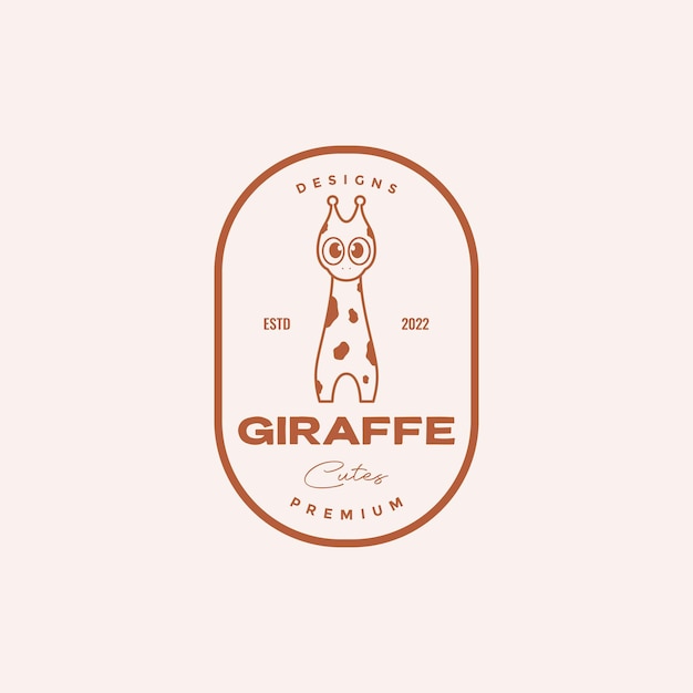 Cute line giraffe with badge logo design vector graphic symbol icon illustration creative idea