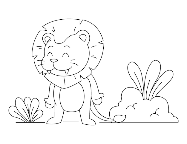 Cute lion animal for kid coloring book isolated vector illustration on white background