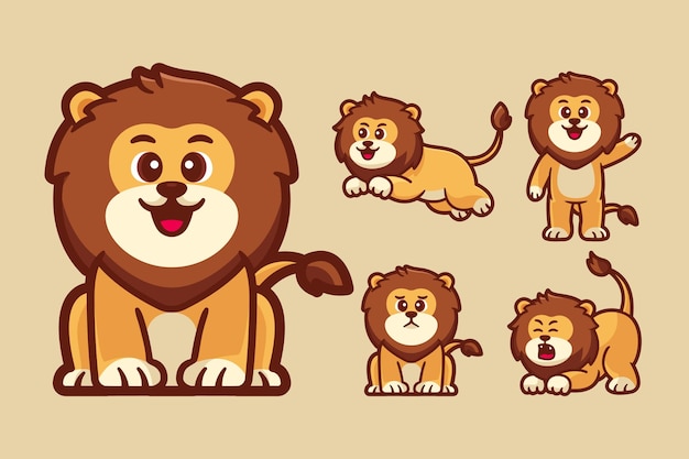 Vector cute lion cartoon character set