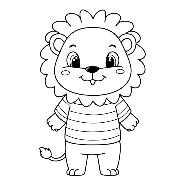 Cute lion cartoon coloring page illustration vector For kids coloring book