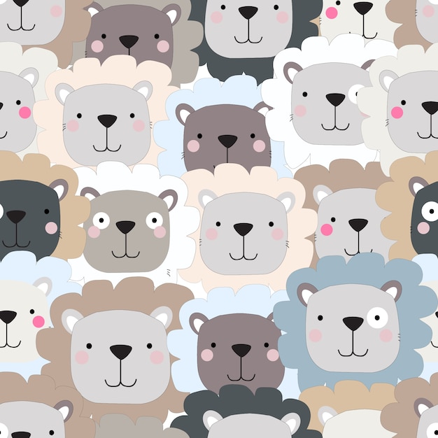 Cute lion cartoon seamless pattern