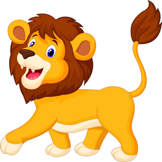 Cute lion cartoon walking