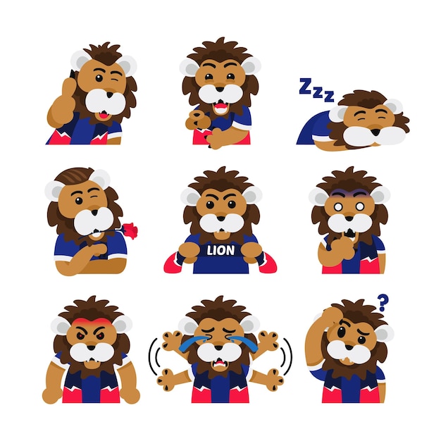 Vector cute lion character sticker pack