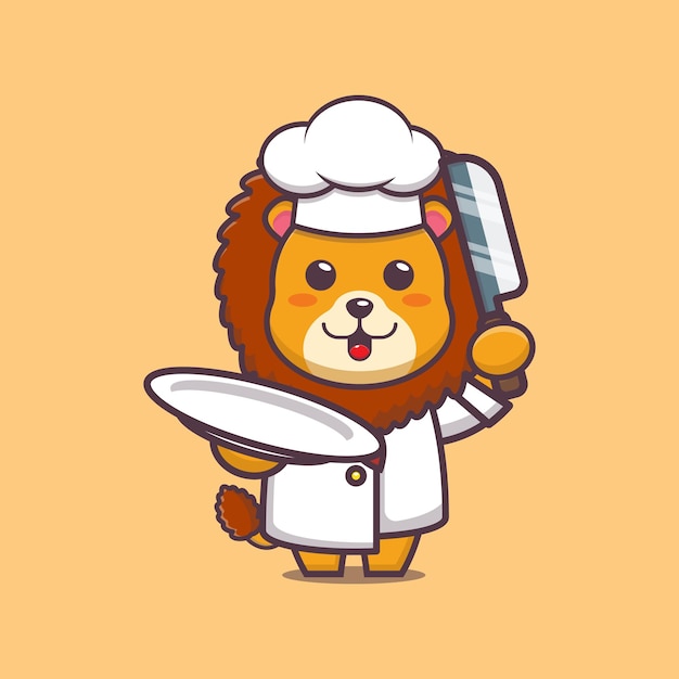 cute lion chef cartoon illustration