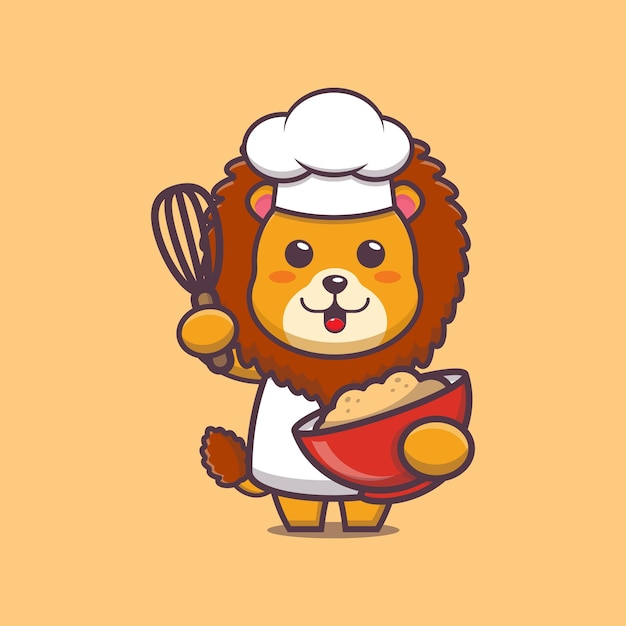 cute lion chef cartoon illustration