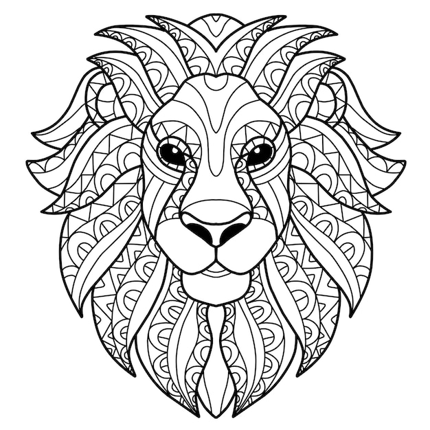 Cute lion coloring book zentangle hand drawn isolated on white background