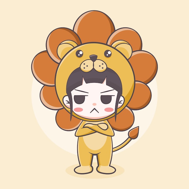 Cute lion costume girl cartoon illustration