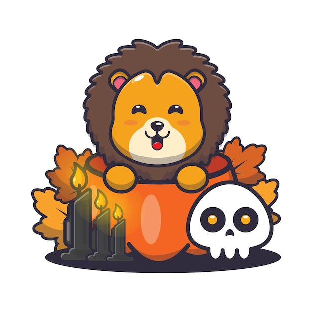 cute lion in halloween pumpkin cute halloween cartoon illustration