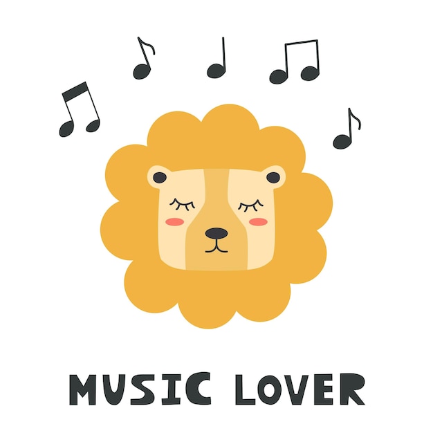 Cute lion head Hand drawn vector character Scandinavian cartoon style