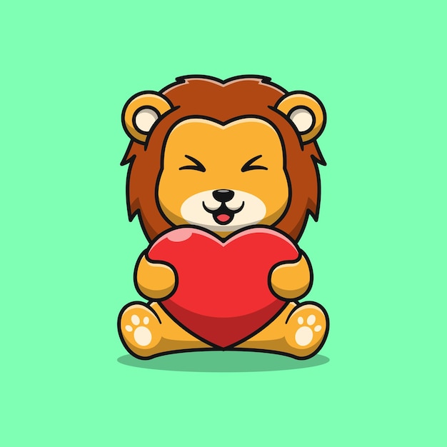 Cute lion holding love cartoon illustration